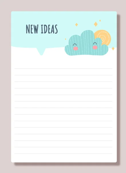Notebook Sheet Concept Papel Com Nuvem Inscrições Novas Ideias Organização — Vetor de Stock