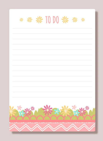 Notebook Sheet Concept Papier Avec Fleurs Inscription Faire Établissement Objectifs — Image vectorielle
