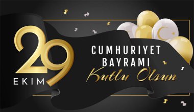 Cumhuriyet Bayrami kavramı. Geleneksel Türk bayramı veya festivali. Türkiye Cumhuriyeti Günü, Kutlu Olsun. Ulusal özgürlük ve bağımsızlık. Mutlu 29 Ekim. Gerçekçi düz vektör çizimi