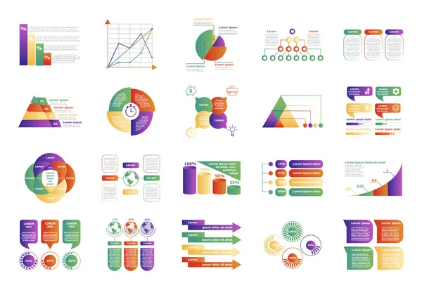 Set Infographics Collection Colorful Graphs Charts Diagrams Statistics Data Visualization — Stock Vector