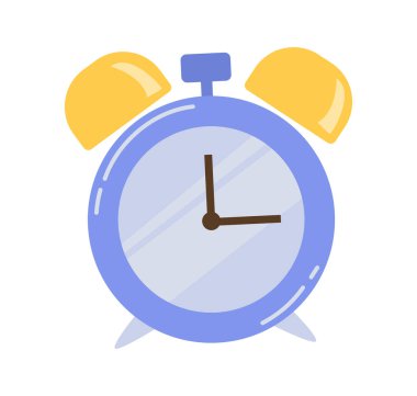 Okul saati konsepti. Eğitim ve çalışma süreci organizasyonu, zaman yönetimi. Organizatör ve alarm. Sabah uyanmanın sembolü. Çizgi film düz vektör çizimi