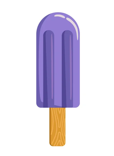 冰淇淋的概念 紫色的冰棒粘在棍子上 冰冻果汁是夏天和炎热天气的象征 甜点和调味品 卡通平面矢量插图 — 图库矢量图片