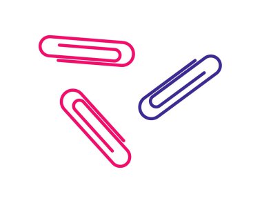 Renkli ataç konsepti. Kağıt ve evrak işlerini bağlamak için çeşitli araçlar. Okul, üniversite, üniversite ve ofis malzemeleri koleksiyonu. Çizgi film düz vektör çizimi