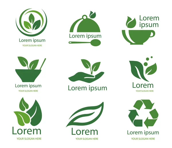 Öko Logos Gesetzt Pflege Von Natur Und Umwelt Natürliche Und — Stockvektor