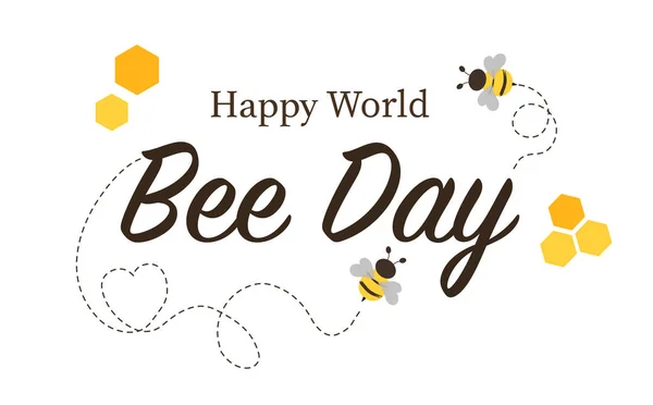 Wereldbijendag Internationale Feestdag Festival Mei Honingbij Met Honingraat Bijenstal Kalligrafie — Stockvector