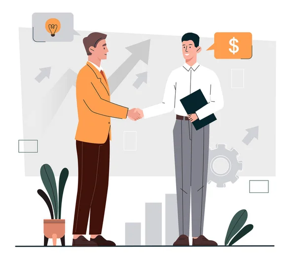 Concept Partnership Men Shake Hands Background Ascending Graph Chart Collaboration — Stock Vector