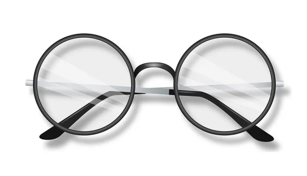 ブラックラウンドグラスコンセプト 視力の問題の治療のための付属品 ディオプターが付いているメガネ ファッションとスタイル オプティクス レンズ 現実的な3Dベクトルイラスト — ストックベクタ