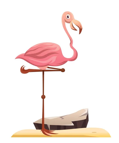Flamingo Savanna Djur Rosa Leende Fågel Med Vingar Står Ett — Stock vektor