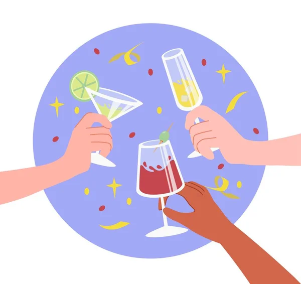 Πάρτι Αλκοόλ Χαρακτήρες Που Κρατούν Ποτήρια Αλκοολούχα Ποτά Κρασί Και — Διανυσματικό Αρχείο