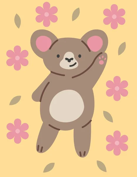 Богемський Дитячий Плакат Милий Плюшевий Ведмідь Махає Посміхається Чарівна Іграшка — стоковий вектор