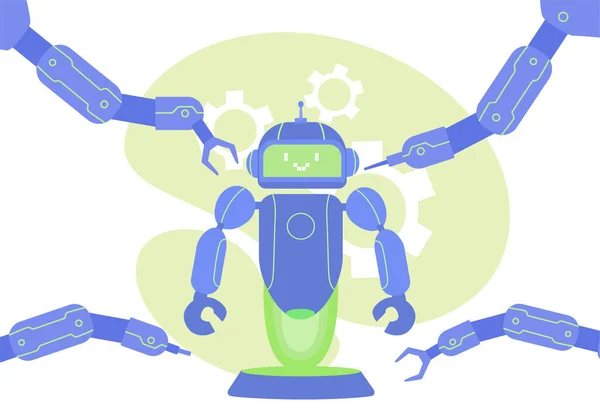 Ρομπότ Δημιουργούν Ρομπότ Αυτόματη Παραγωγή Μηχανική Μάθηση Και Τεχνητή Νοημοσύνη — Διανυσματικό Αρχείο