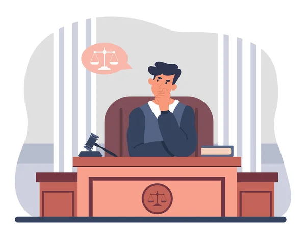Judge Gavel Court Concept Young Guy Dark Robe Makes Decision — Stock Vector