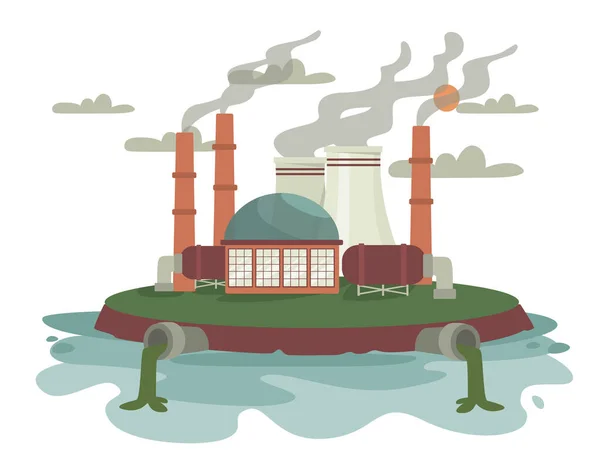 Плохая Экологическая Концепция Фабрики Производственные Мощности Выбрасывают Co2 Опасные Отходы — стоковый вектор