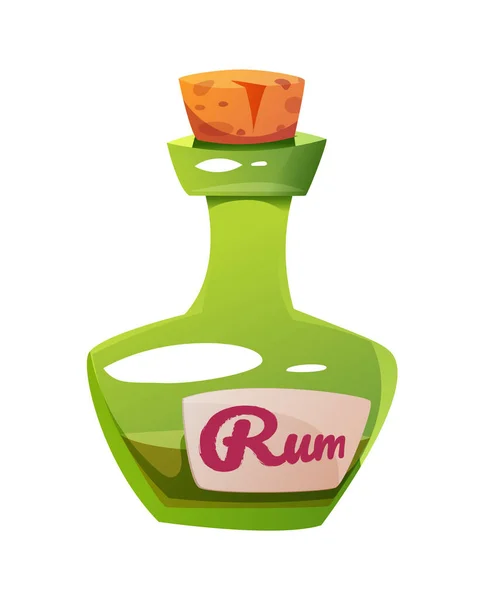 Piratfärgsikonen Rom Grön Flaska Från Berättelser Sjörövare Alkoholhaltig Dryck Glasflaska — Stock vektor