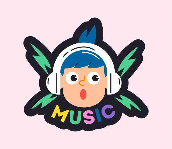 Volta Ícone Escola Menina Engraçada Parece Surpreso Ouvir Música Distintivo — Vetor de Stock