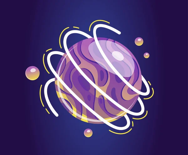 Фантастична Космічна Планета Фіолетова Чужорідна Обертова Сфера Кільцями Супутниками Всесвіт — стоковий вектор