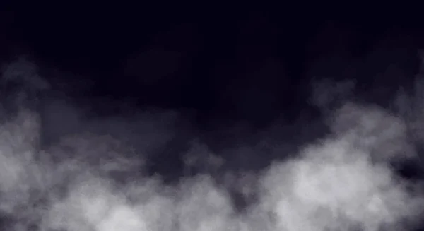ホワイトベクターは暗いコピー空間の背景で煙や霧を吸います 現実的な装飾的な霧の効果および透明な魔法の霧 ホワイト ヴァ蒸気 スモッグ モックアップ ほこりや粉末クラウド ベクター不気味な蒸気テンプレート — ストックベクタ