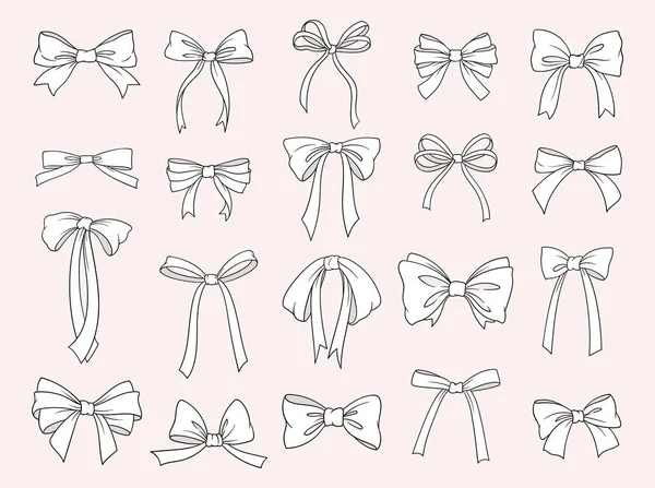 Set Bows Outline Icons Elegant Ribbons Ties Stickers Symbol Wedding — Stock Vector