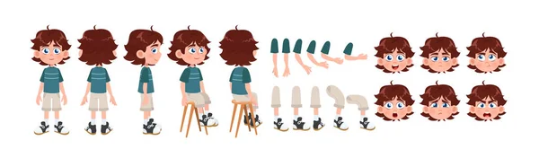 Junge Für Animationsset Kind Mit Verschiedenen Körper Und Gesichtsteilen Armen — Stockvektor