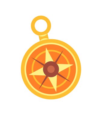 Deniz korsanı konsepti. Navigasyon için başlıca yönleri olan bir pusula. Güney ve kuzey, batı ve doğu. İnternet ve sosyal medya için altın ikon. Çizgi film düz vektör çizimi beyaz arkaplanda izole edildi