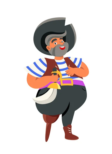 Концепция Морского Пирата Пожилой Улыбающийся Мужчина Бородой Черной Шляпой Деревянной — стоковый вектор