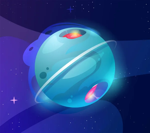 太空星球图标 宇宙球体 有陨石坑和熔岩 恒星和雾在3D等距现实的风格 Ui游戏设计的宇宙徽章 在蓝色背景上孤立的卡通平面矢量图解 — 图库矢量图片