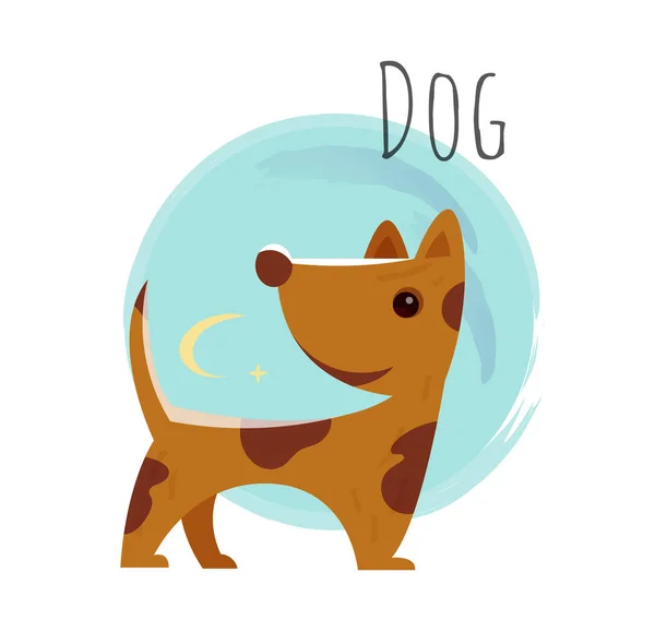 Icono Del Horóscopo Chino Pegatina Colorida Con Lindo Perro Cachorro — Archivo Imágenes Vectoriales