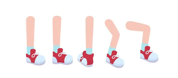 角色构造函数集 儿童身体的一部分 脚和膝盖的位置不同 穿上运动鞋来创造动画 在白色背景下孤立的卡通平面矢量集合 — 图库矢量图片
