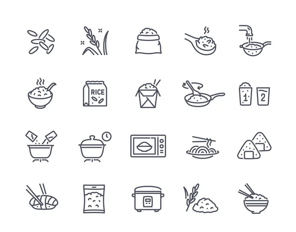 Conjunto Iconos Arroz Para Cocinar Cocina Comida Japonesa China Arroz — Vector de stock