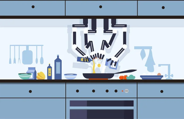 Ρομπότ Μαγείρεμα Στην Κουζίνα Έννοια Τεχνητή Νοημοσύνη Μηχανική Μάθηση Και — Διανυσματικό Αρχείο