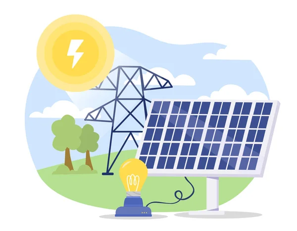 Koncepcja Baterii Słonecznej Zrównoważony Styl Życia Alternatywne Źródła Energii Dbanie — Wektor stockowy