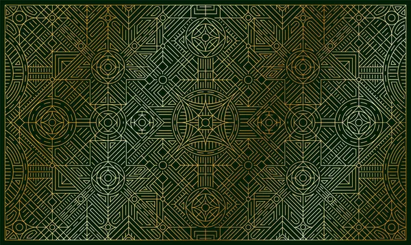 Абстрактное Геометрическое Знамя Зеленый Роскошный Плакат Золотым Контуром Орнаментом Линейный — стоковый вектор