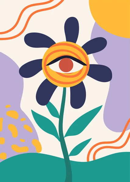 Olhos Flores Cartaz Abstrato Padrões Tradicionais Ornamentos Com Plantas Coloridas —  Vetores de Stock