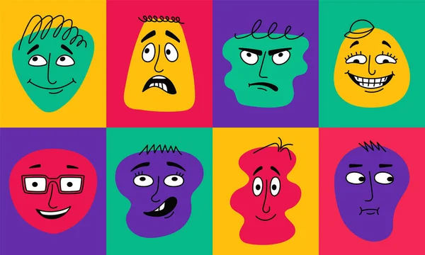 Rostos Abstratos Com Emoções Conjunto Vetorial Expressões Diversas Com Triste — Vetor de Stock