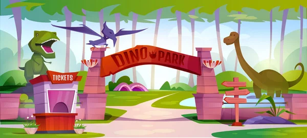 Banner Parque Dinossauros Cartaz Horizontal Com Jardim Zoológico Livre Com —  Vetores de Stock