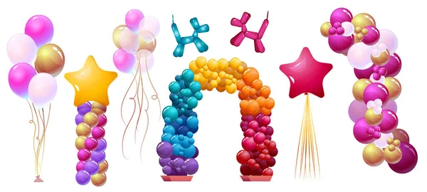 Feestelijke Kleurrijke Ballonnen Heliumballen Voor Feest Feestdagen Huwelijksceremonies Winkelopening Izometrische — Stockvector