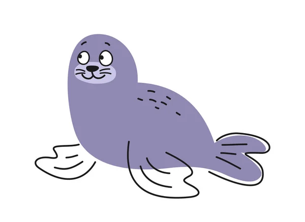Şirin Dost Canlısı Hayvan Mavi Tüylü Komik Bir Fok Denizde — Stok Vektör