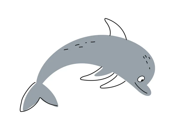 Nettes Freundliches Tier Springender Delfin Der Meer Oder Ozean Lebt — Stockvektor