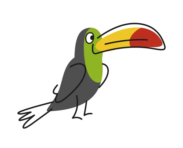 Schattig Vriendelijk Dier Tropische Vogel Met Grote Snavel Handgetekende Stijl — Stockvector