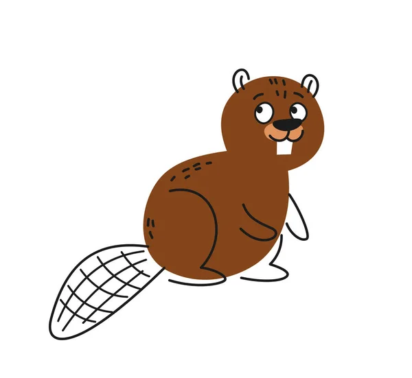 Симпатичное Животное Смешной Коричневый Бобр Хвостом Стиле Каракулей Лесные Млекопитающие — стоковый вектор