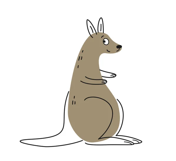 かわいいフレンドリーな動物 トロピカルオーストラリアの哺乳類カンガルー 落書き手描きスタイル 壁紙の設計のためのエキゾチックな灰色の文字 白い背景に隔離された漫画の平らなベクターのイラスト — ストックベクタ