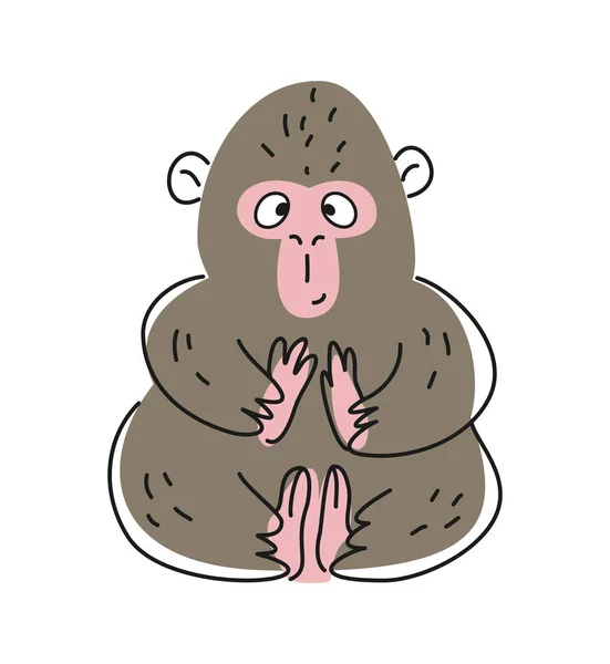 Bonito Animal Amigável Cinza Delinear Gorila Engraçado Estilo Doodle Mão — Vetor de Stock