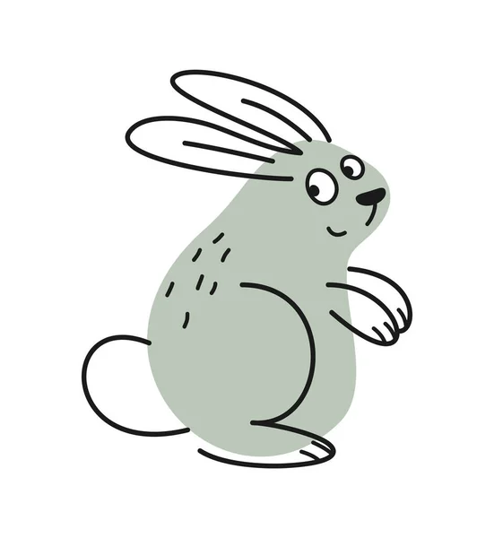 Şirin Dost Canlısı Hayvan Komik Gri Doğrusal Tavşan Çizimi Karalama — Stok Vektör