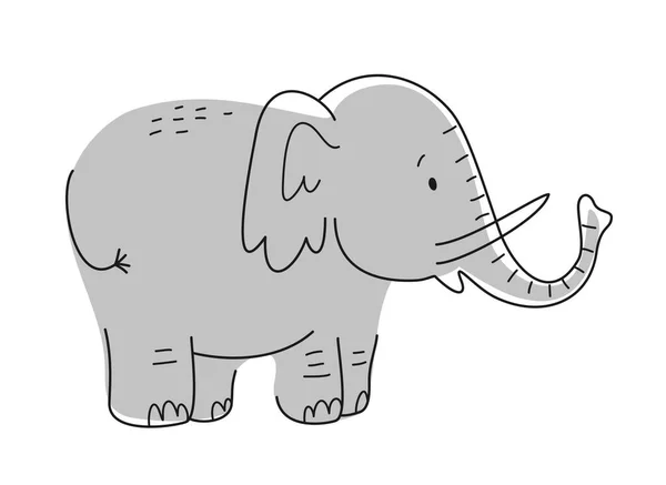 Cuki Afrikai Állat Vázolja Fel Nagy Vicces Elefántot Agyarakkal Fülekkel — Stock Vector