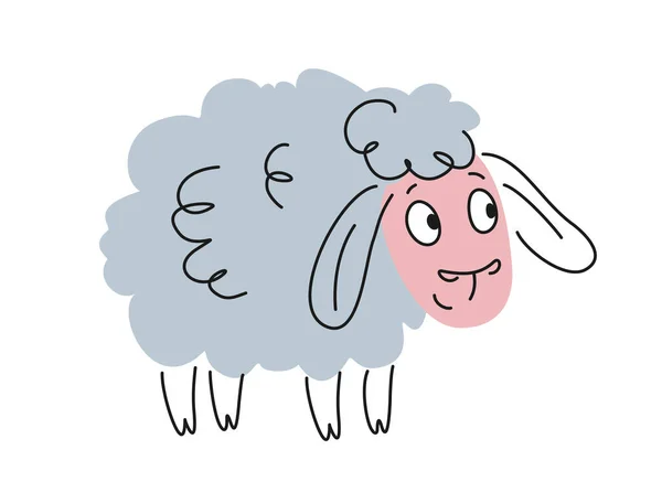 Niedliches Tier Umreißen Lustige Lineare Schafe Mit Weißem Flauschigem Fell — Stockvektor