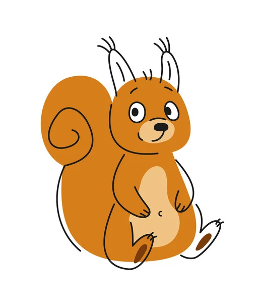 Niedliches Tier Umreißen Entzückende Wald Flauschige Eichhörnchen Linie Kunst Doodle — Stockvektor