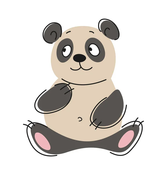 Niedliches Tier Umreißen Linearer Panda Mit Flecken Doodle Stil Handgezeichneter — Stockvektor