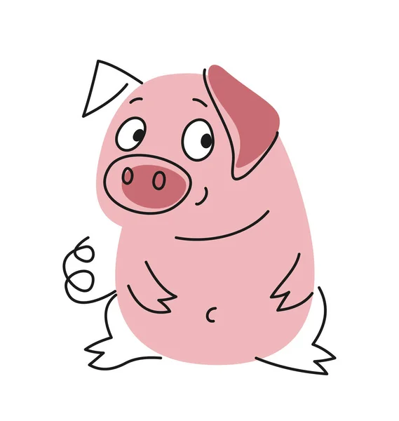 Niedliches Tier Umreißen Lustiges Lineares Rosafarbenes Schwein Oder Ferkel Handgezeichneten — Stockvektor