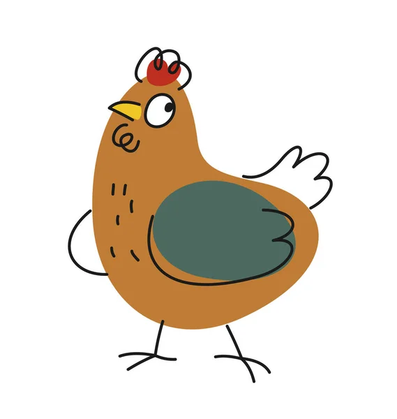 Décrivez Animal Mignon Drôle Poulet Ferme Dessiné Main Impression Doodle — Image vectorielle