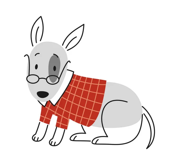 Lindo Perro Con Traje Linea Dibujada Mano Adorable Cachorro Suéter — Archivo Imágenes Vectoriales